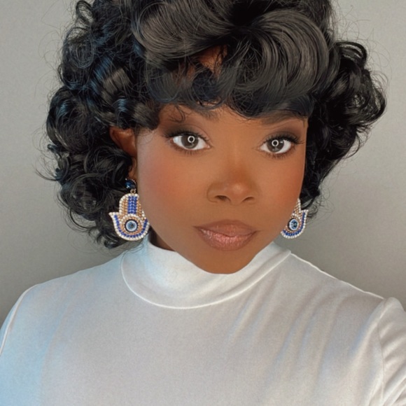 Blue Rhinestone Cluster Earrings - Picture 6 of 8